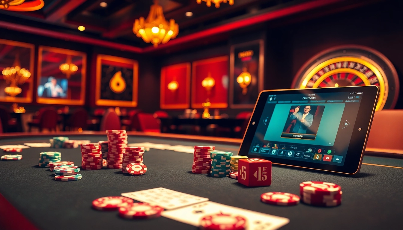 PHTAYA blends luxury with excitement in a vibrant casino scene featuring poker chips, cards, and a roulette wheel.