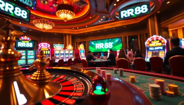 Experience the thrill of gambling at RR88, with poker tables and dynamic gaming visuals.