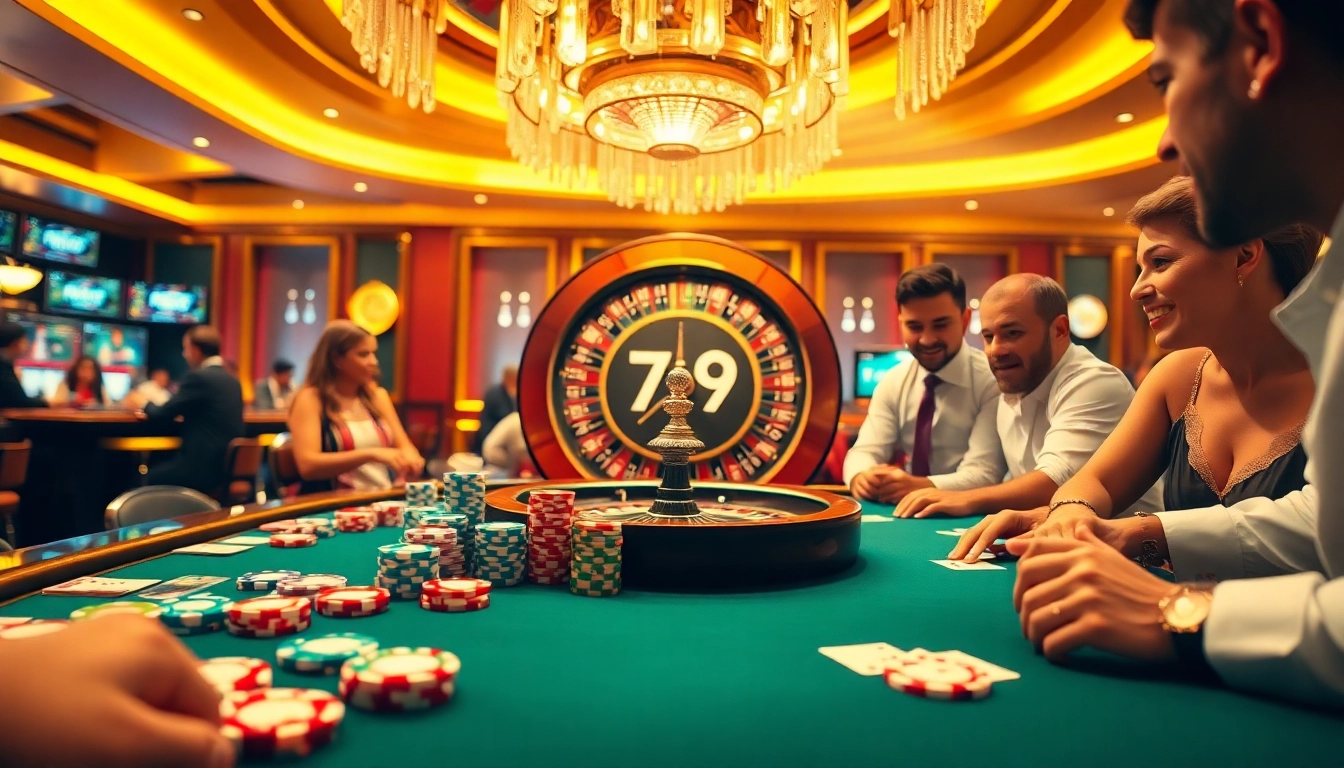 Experience thrilling poker action at fun79 with vibrant chips and an inviting casino atmosphere.