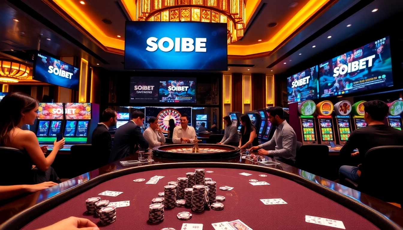 Soibet casino scene with engaging players at high-stakes games, promising excitement and rewards.