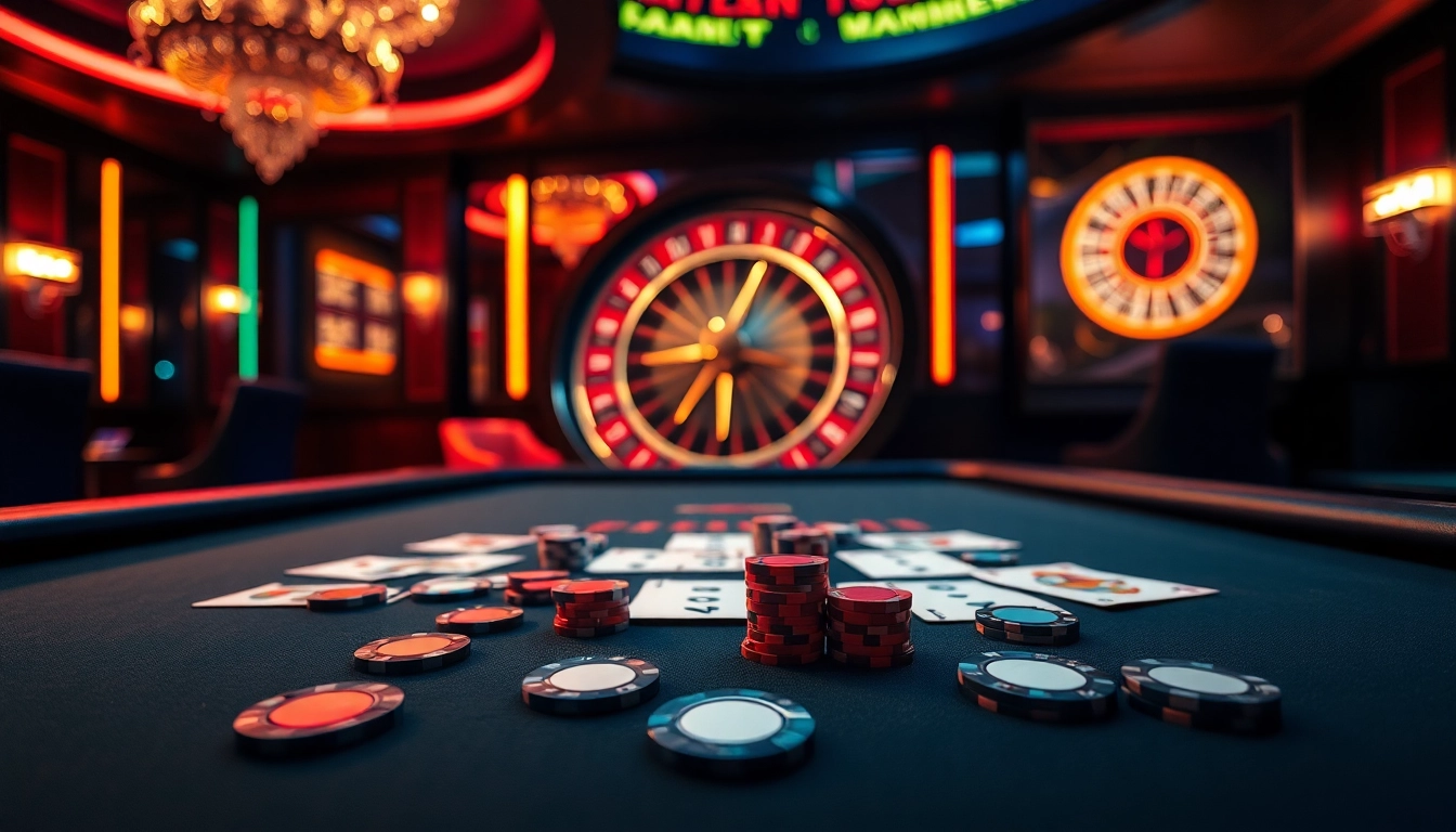 Experience high-stakes gameplay at the sunwin casino table with vibrant poker chips and cards.