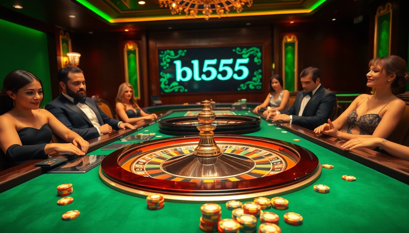 Experience the thrill of high stakes at Bl555's luxurious casino scene with roulette tables and vibrant chips.