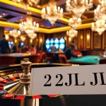 Engaged players at a luxurious casino featuring 22JL betting slip on the roulette table.