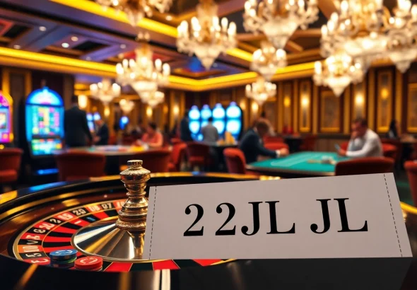 Engaged players at a luxurious casino featuring 22JL betting slip on the roulette table.