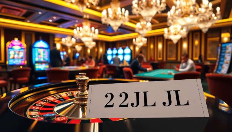 Engaged players at a luxurious casino featuring 22JL betting slip on the roulette table.