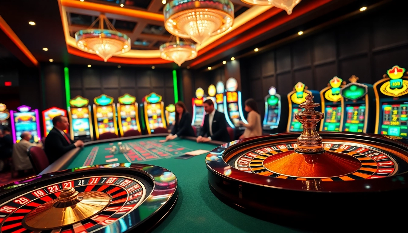 Engage in thrilling games at https://bl555.family/ with vibrant casino scenes featuring roulette and baccarat tables.