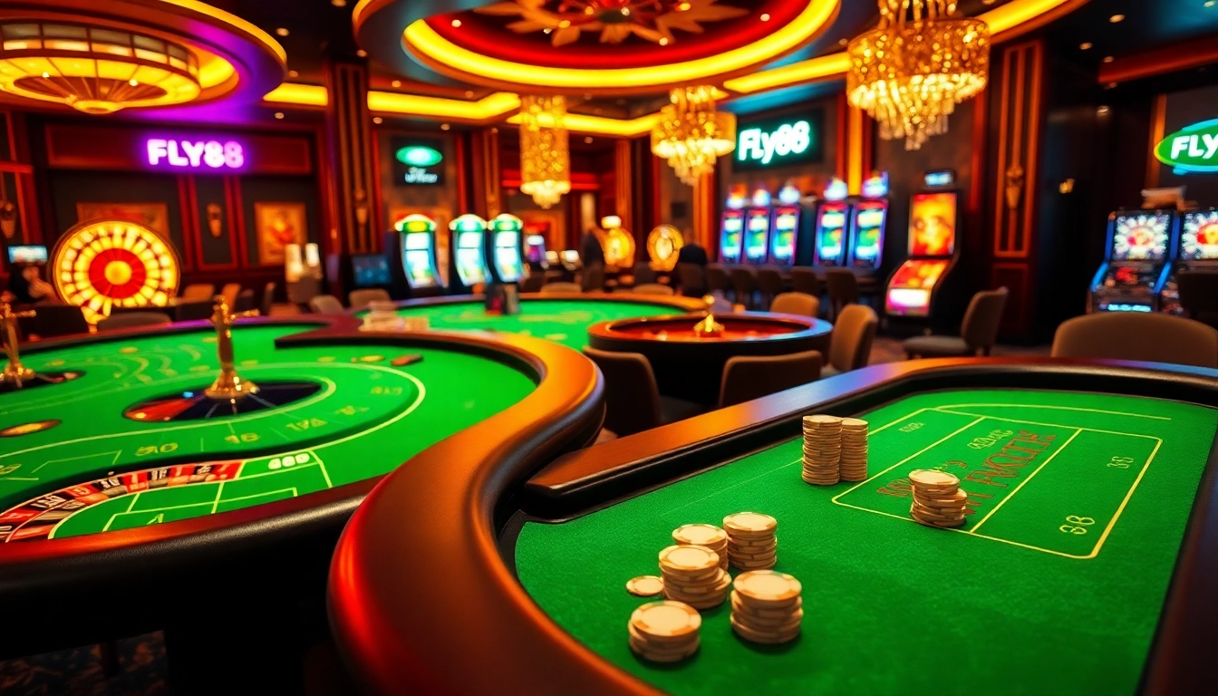 FLY88 offers an exciting casino atmosphere with vibrant poker games and dynamic roulette wheels.
