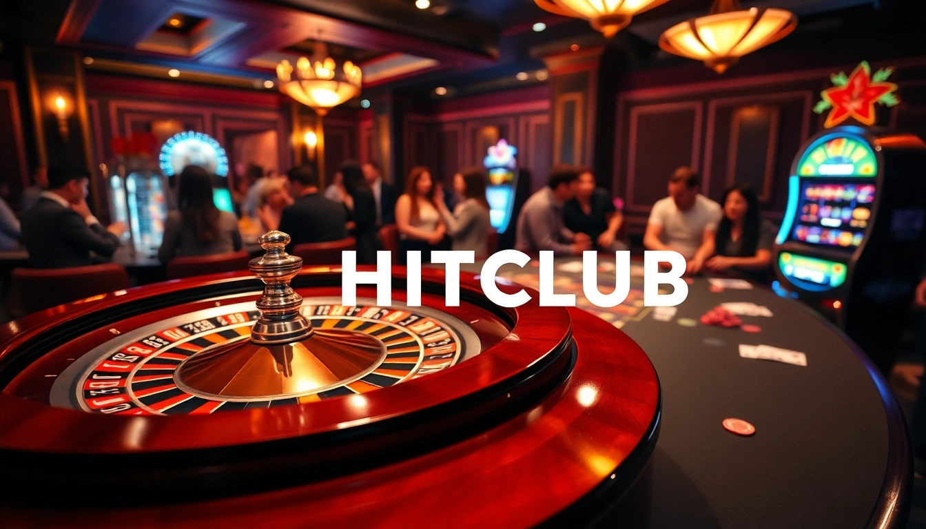 Experience the excitement of gambling at HITCLUB with vibrant casino tables and poker chips.