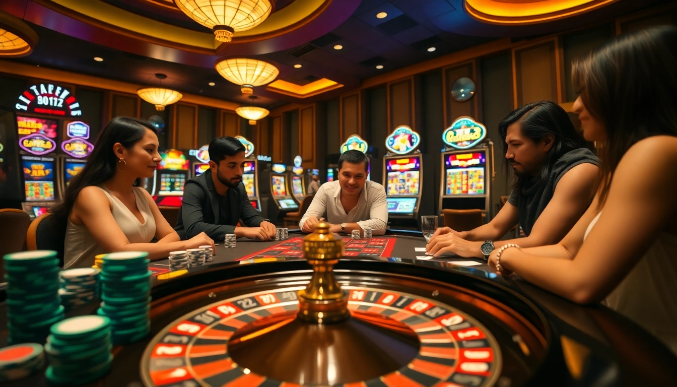 Players enjoying tai go 88 at an extravagant casino table surrounded by luxury.