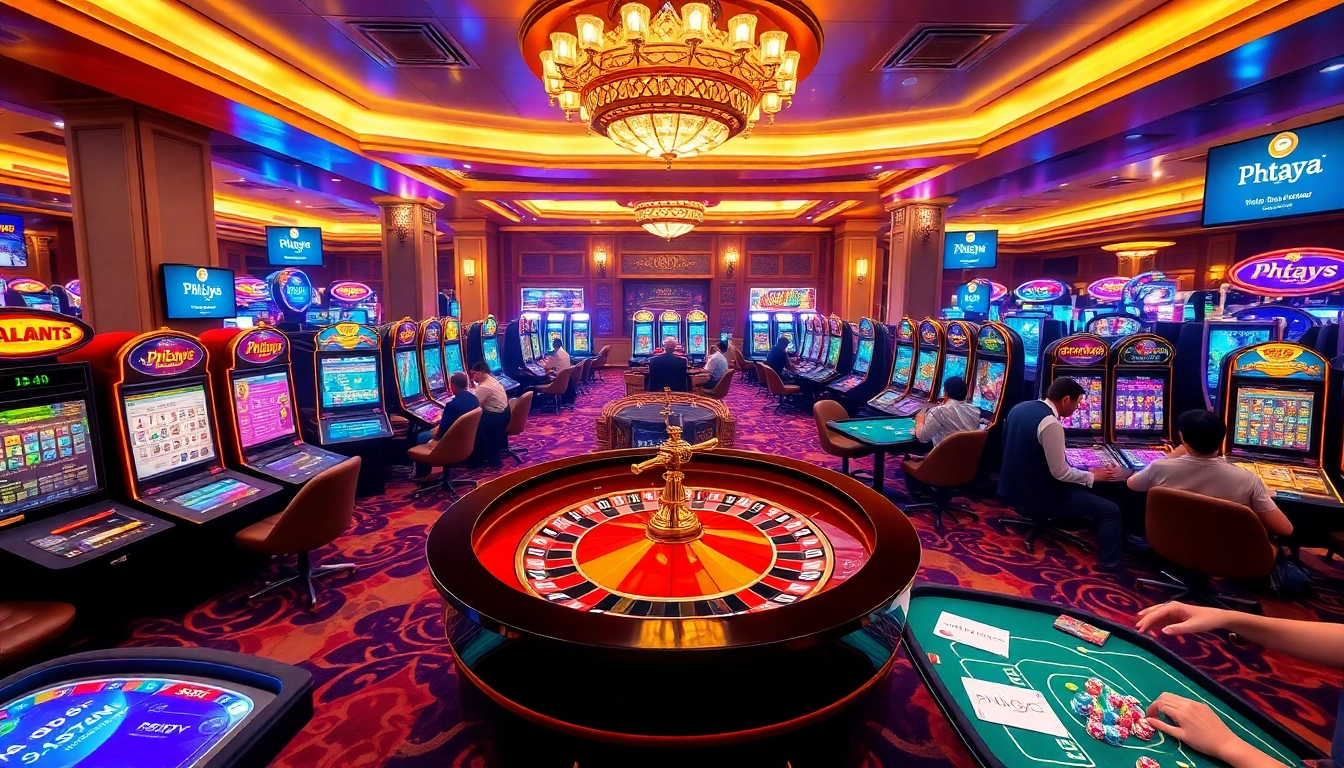 Phtaya casino scene showcasing vibrant slot machines and exciting roulette action.