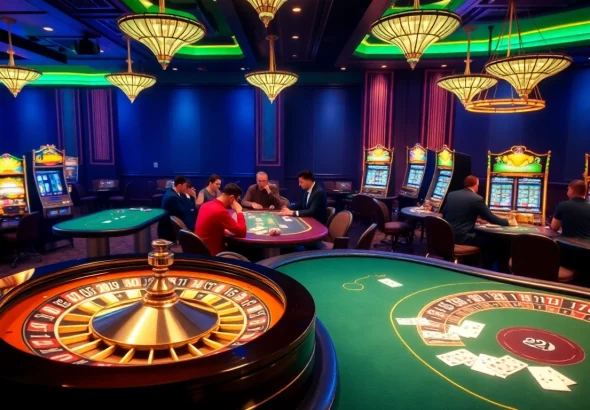 Players enjoying an exciting poker game at a luxurious 22JL casino.