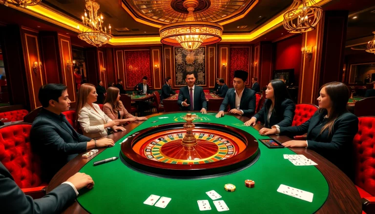 Players engaging in thrilling roulette action at a luxurious casino featuring link nohu90.