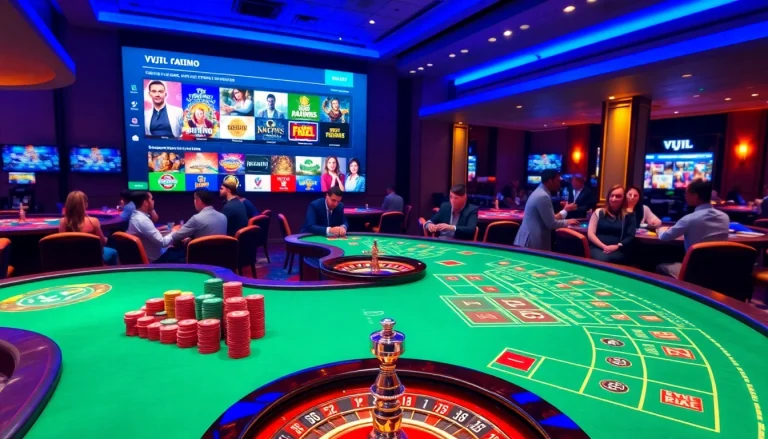 Experience the excitement of gambling at VVJL with vibrant casino tables and thrilling gaming action.