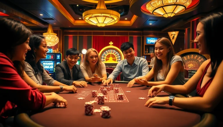 Engaging poker game at 79king casino, showcasing chips and lively players.