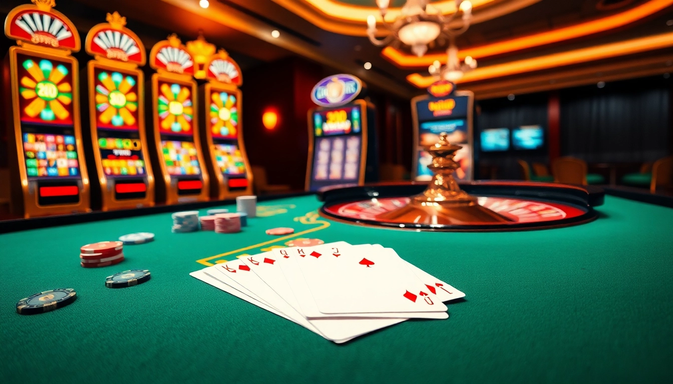 Experience thrilling gameplay at GO88's luxurious casino environment with lively roulette tables and colorful slot machines.