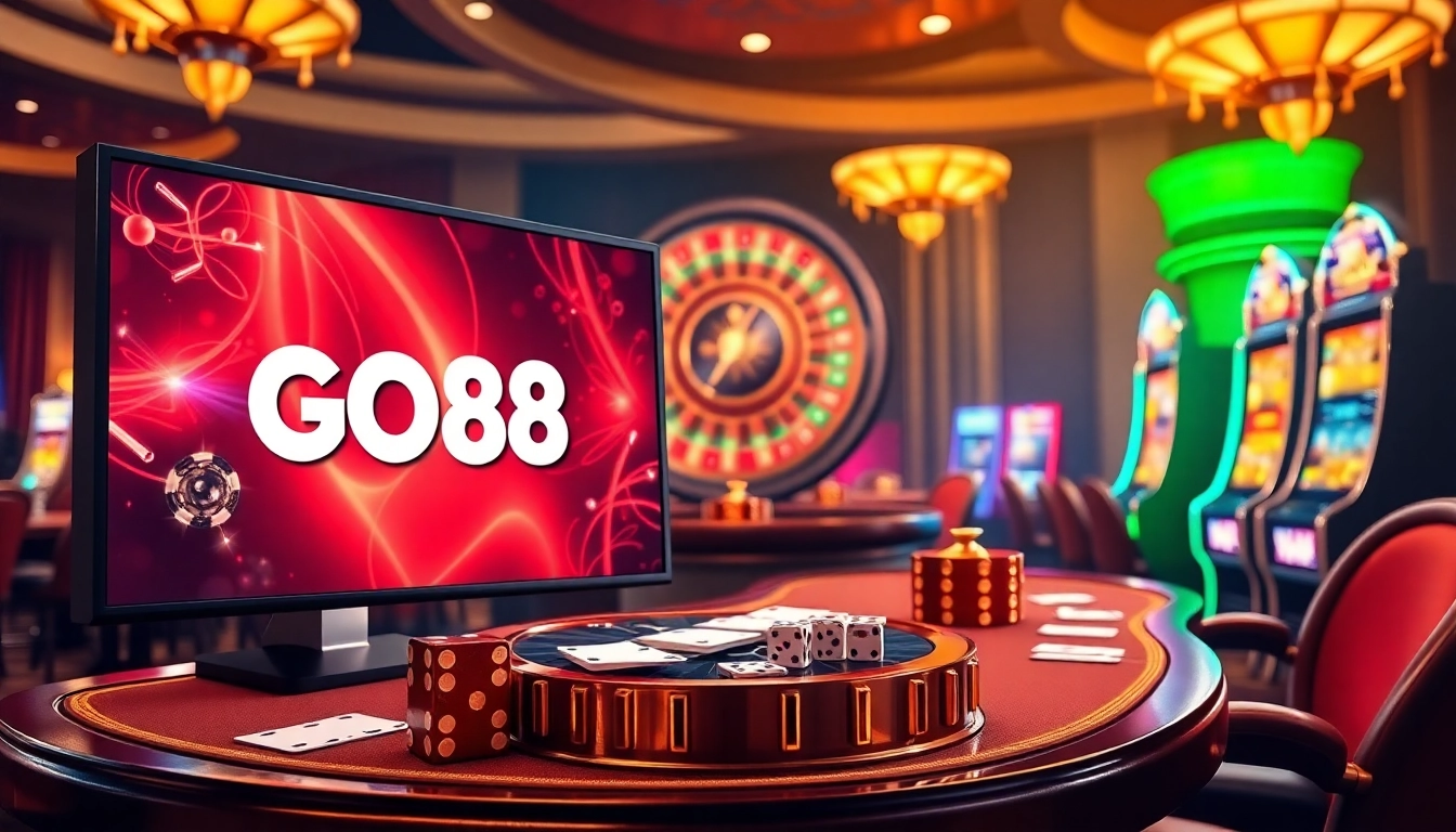 Players enjoy a thrilling gaming experience at GO88 casino, featuring vibrant tables and dynamic slot machines.