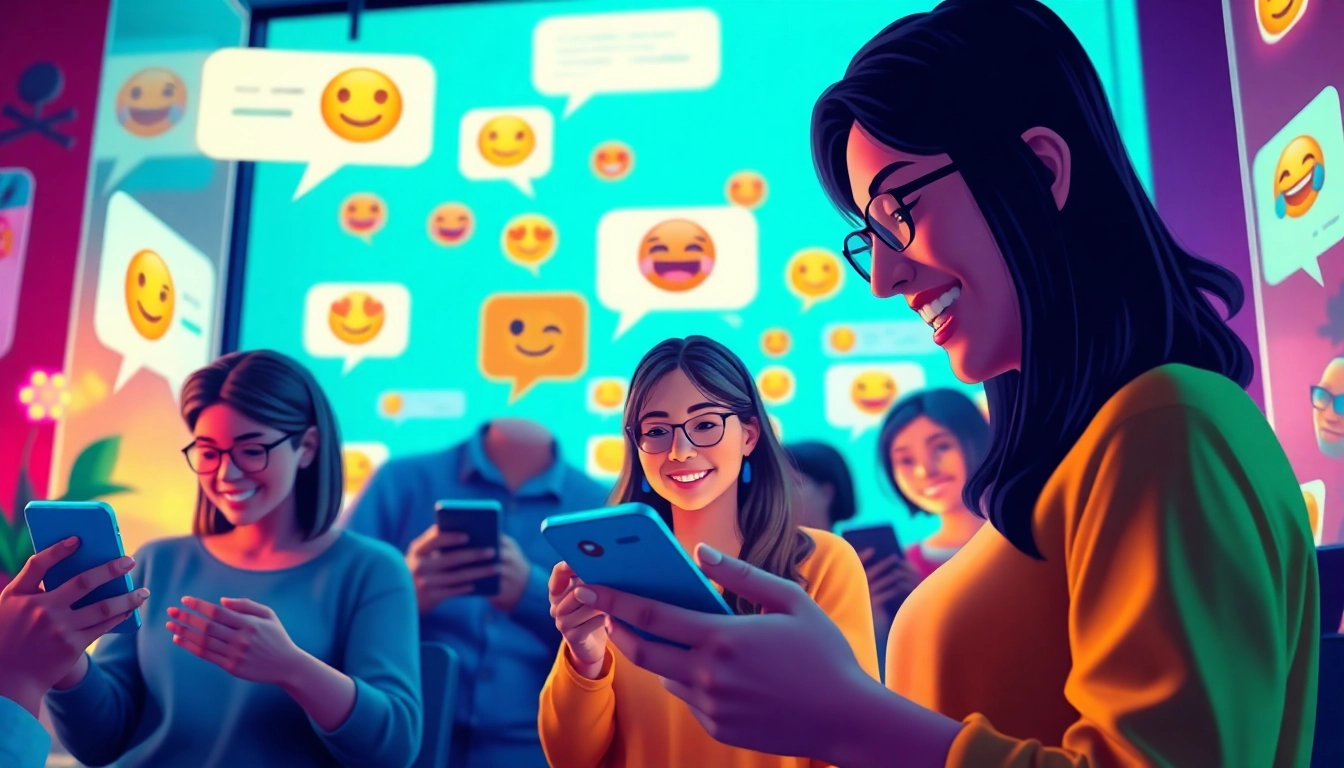 مشهد جذاب يعرض شات فله مع مستخدمين متنوعين يتفاعلون عبر الإنترنت، بيئة دردشة حيوية.