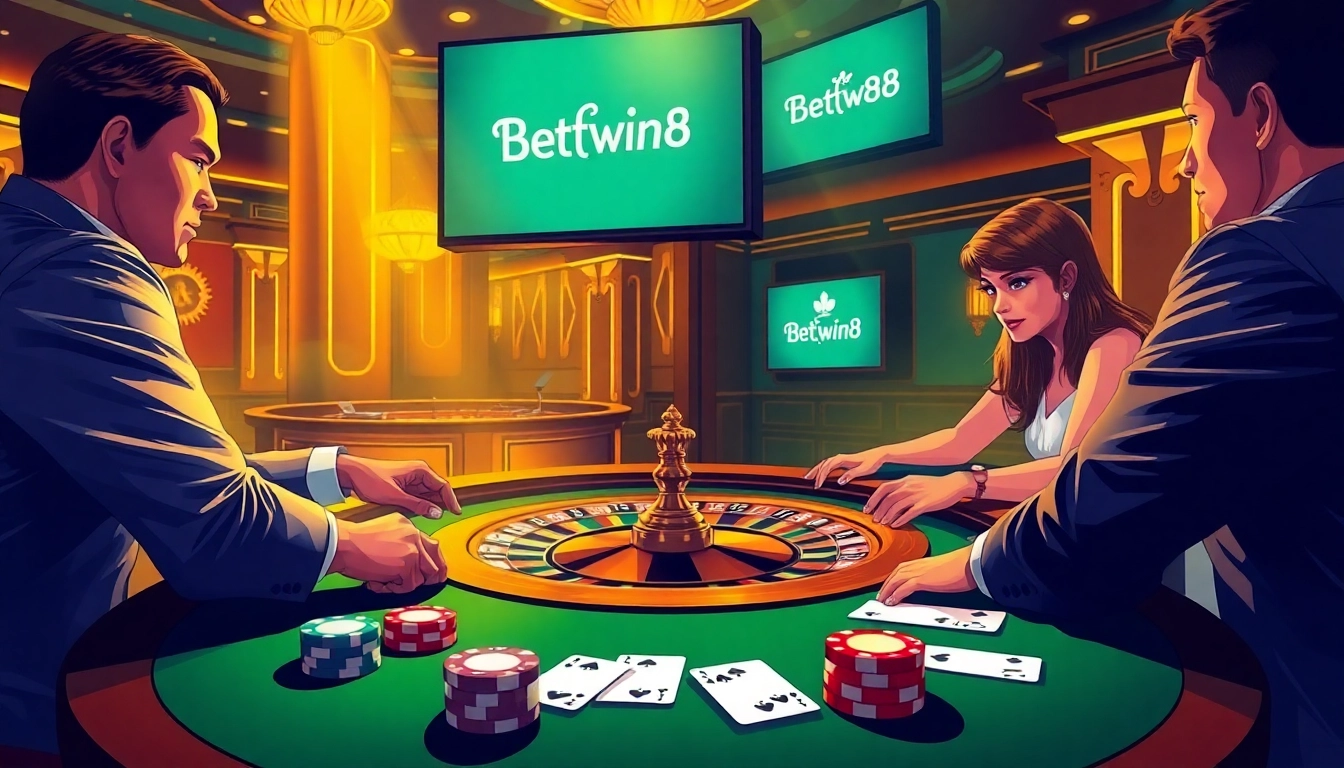 Exciting casino scene featuring Betwin88 logo on roulette table with vibrant gaming atmosphere.