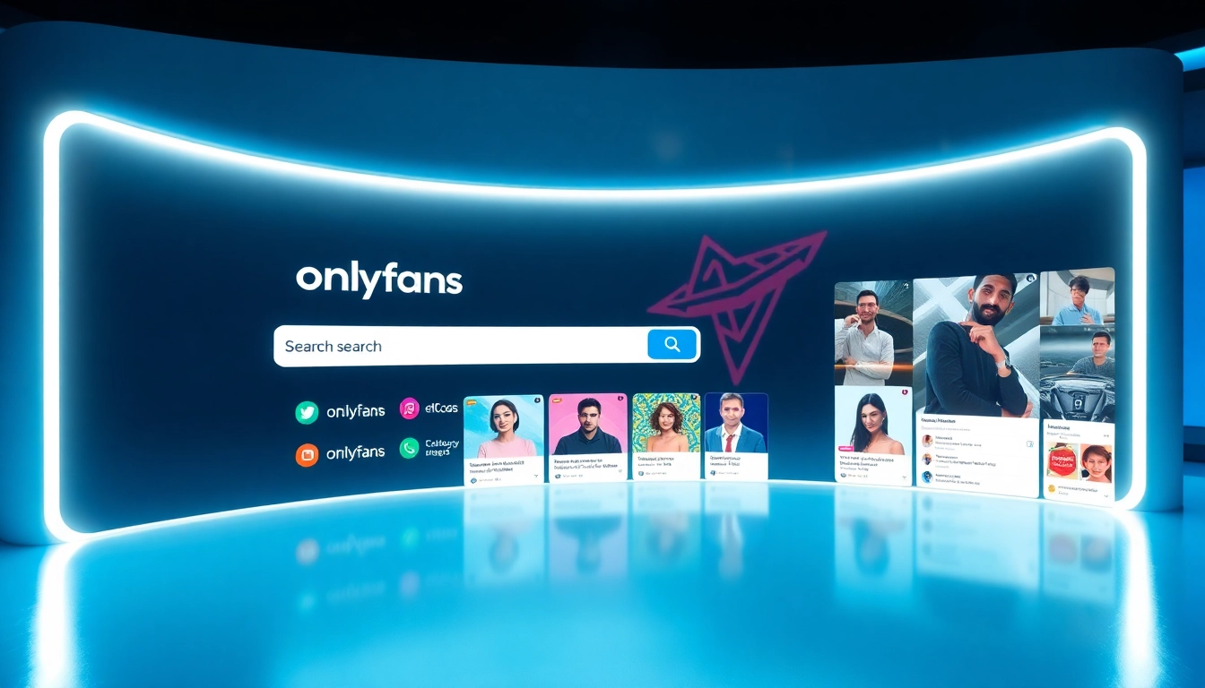 OnlyFans Search interface showcasing diverse creator profiles and categories.