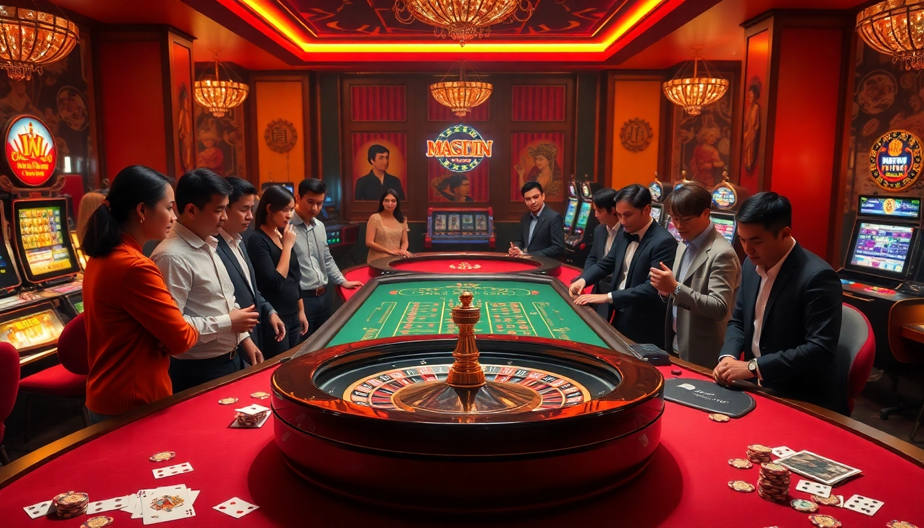 Experience the excitement of betting at a casino inspired by bảo tàng chiến thắng b52 with players engaged at a luxurious roulette table.