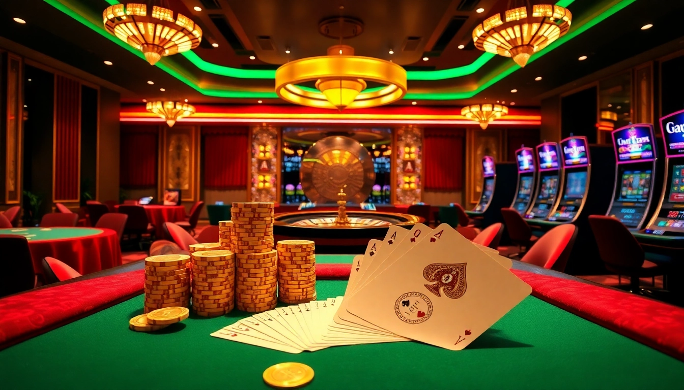 Experience high-stakes action at KK55 with elegant poker tables and vibrant slot machines.