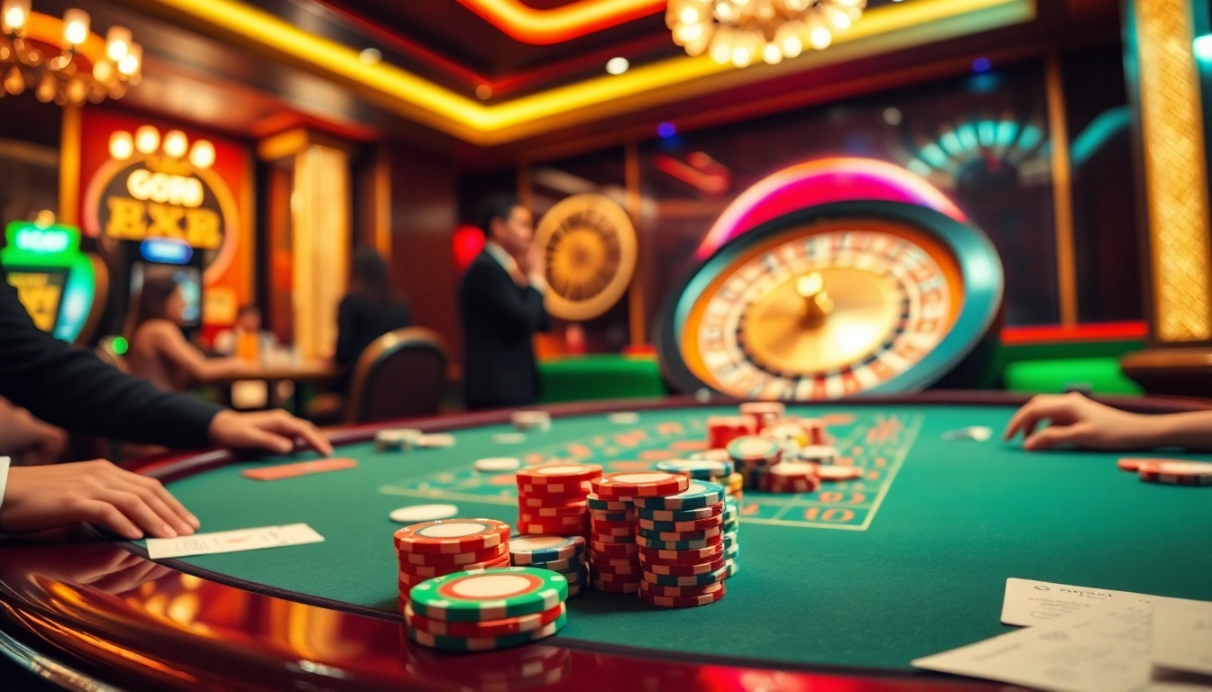 Players enjoying thrilling games at the GO 88 casino table with vibrant colors and luxurious decor.