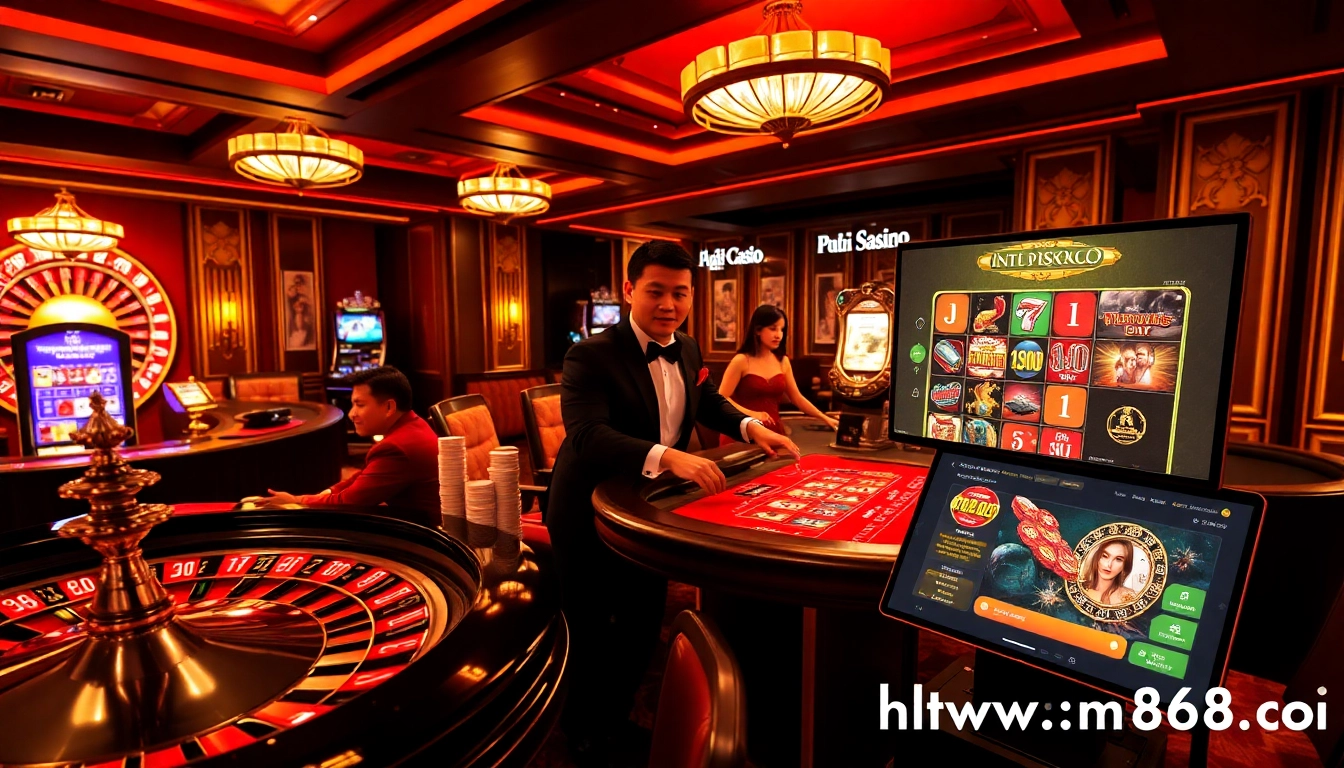 Exciting gambling scene with players engaging at tables and highlighting https://mb668.co/ online betting.
