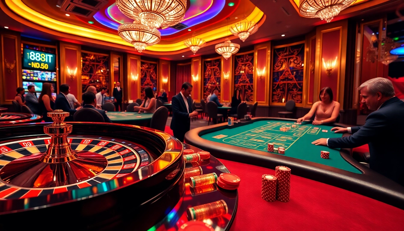 Experience the thrilling casino atmosphere with 88i featuring roulette and blackjack tables.