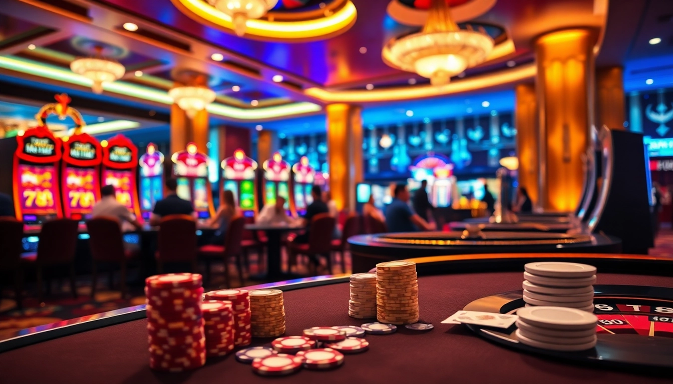 Experience the thrill of PGSLOT with vibrant casino visuals depicting dynamic gameplay and luxury.