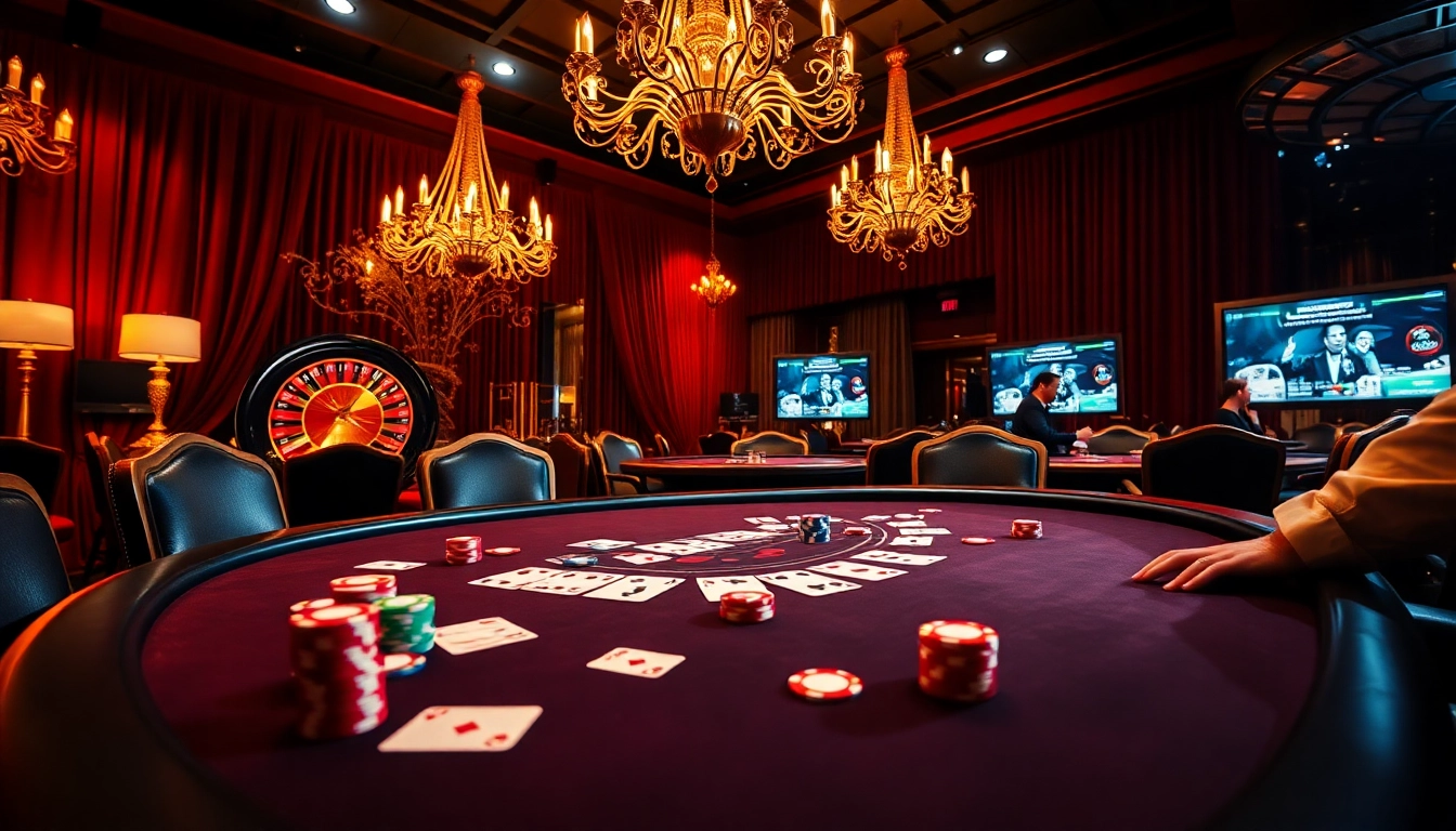 Experience the thrill of rikvip with vibrant poker and roulette gaming visuals.