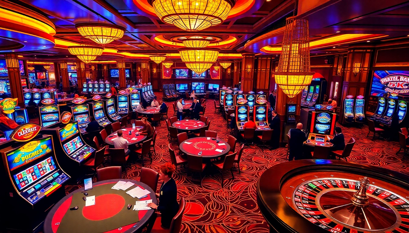 No hu gamblers strategizing at an upscale casino table, with vibrant slot machines and poker chips around.