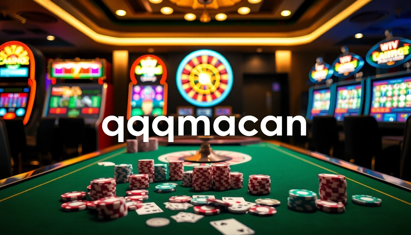 Experience thrilling gameplay at QQMACAN with vibrant casino tables and slot machines.