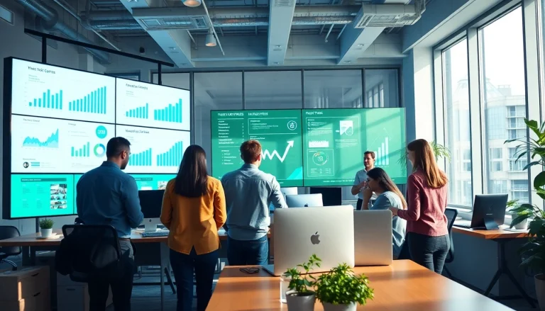 Dynamic collaborative scene in a Marketing Agency workspace showcasing teamwork and innovation.