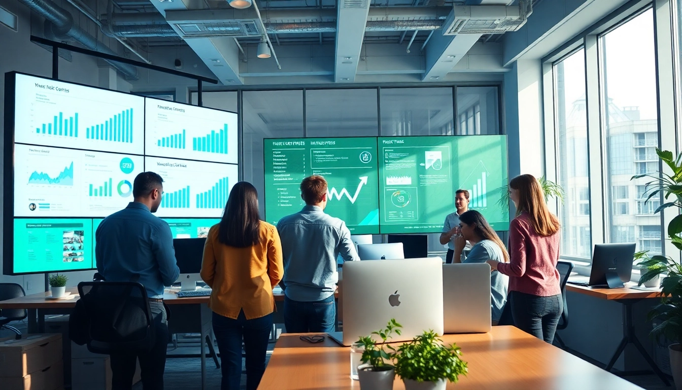 Dynamic collaborative scene in a Marketing Agency workspace showcasing teamwork and innovation.