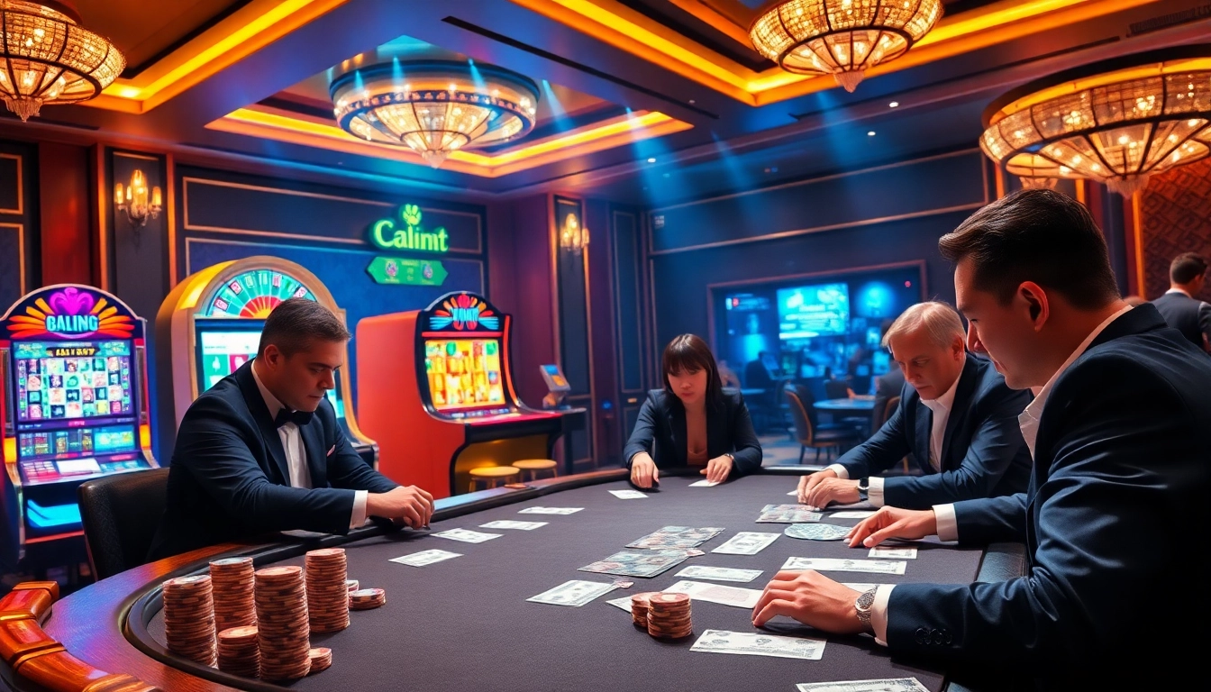 Experience the thrill of xn88 sòng bài with a luxurious casino setting featuring poker and slot games.