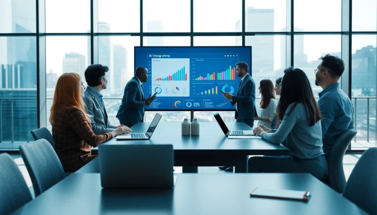 Diverse team in a conference room exploring solutions as an AI integration service provider.