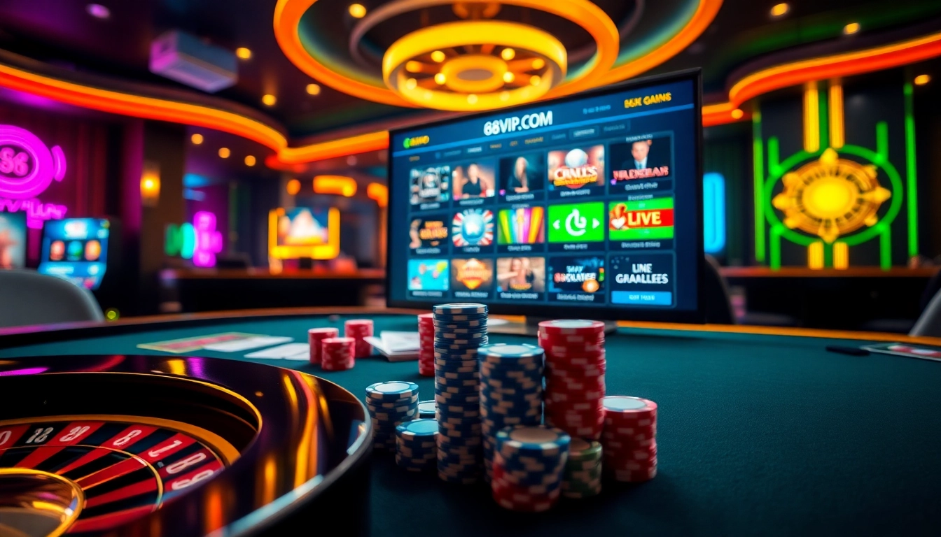 Experience the thrill of gaming at 68VIP.COM with vibrant casino visuals and engaging slot games.