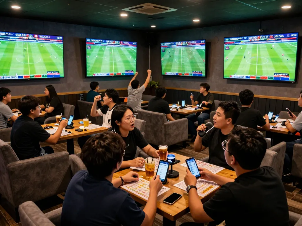 Kèo nhà cái 5 betting enthusiasts cheering for their teams in an energetic sports lounge