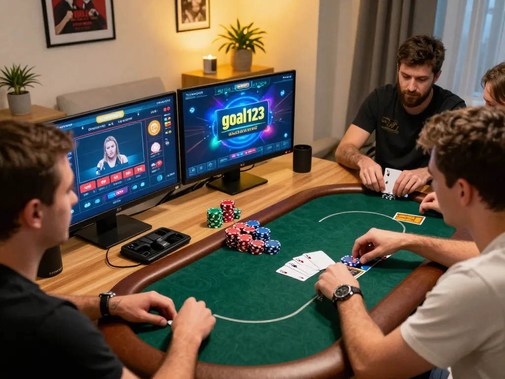 Experience the thrill of goal123 casino with an online poker game in a cozy home setup