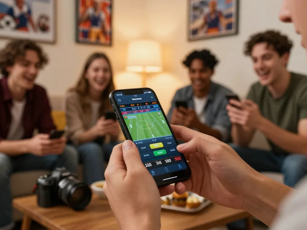 Engaged user placing bets on mobile sports betting app, official smartcityhostels atmosphere of excitement and strategy.