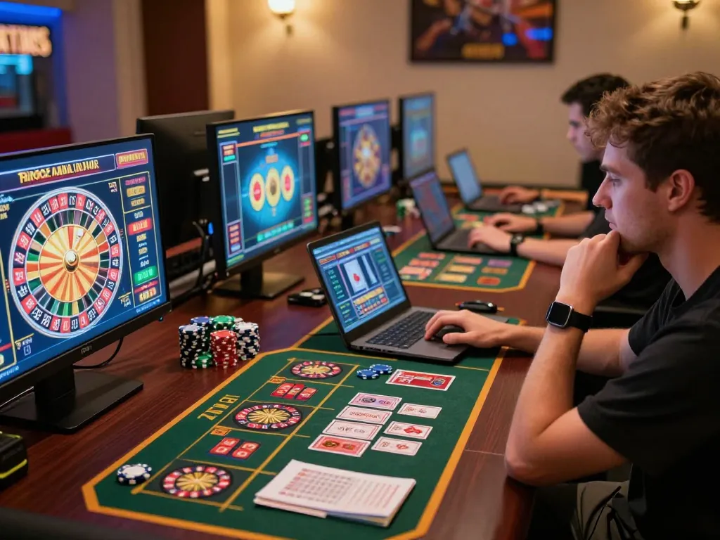 Player engaging with online casino at home, strategizing for open 88 gaming experience with vibrant visuals.