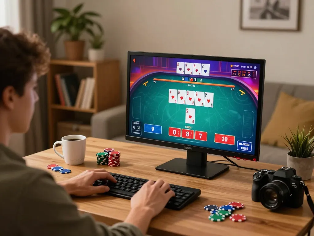 Player engaging in keratontoto online poker action at home with a friendly atmosphere
