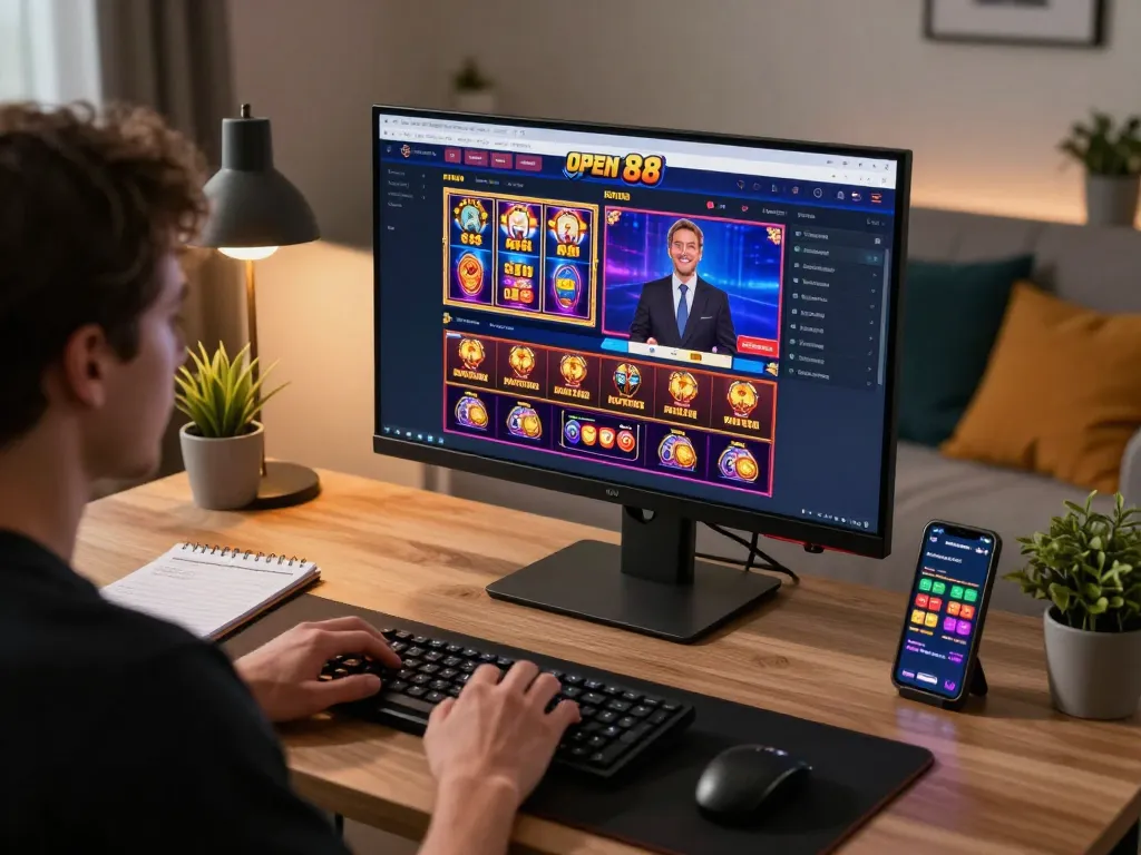 Engaging gameplay experience at Open 88 online casino showcasing a vibrant gaming setup and a live dealer.
