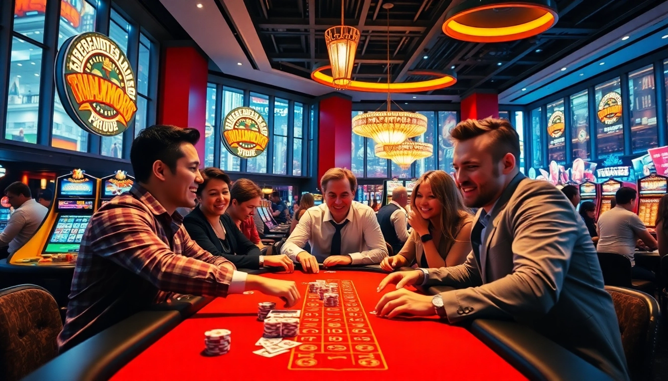 Aktive Spieler beim casinospielen in einem modernen Casino mit aufregenden Lichtern.