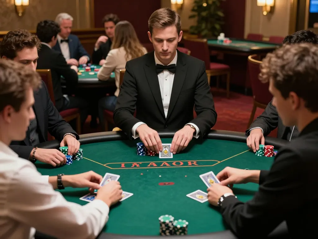Players strategizing in a high-stakes game at VICWIN casino poker table.