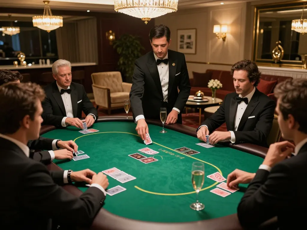Players engaged at high-stakes poker table in RR88's luxurious atmosphere.