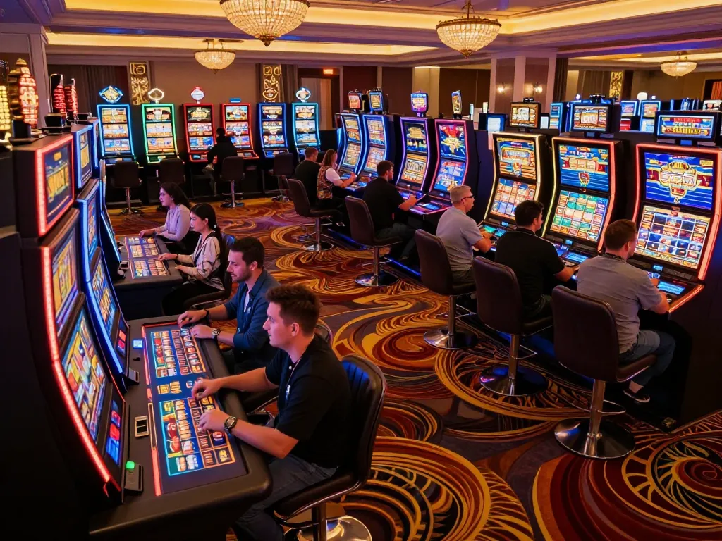 Players enjoying exciting games at the zx88 casino floor with colorful slot machines and vibrant atmosphere
