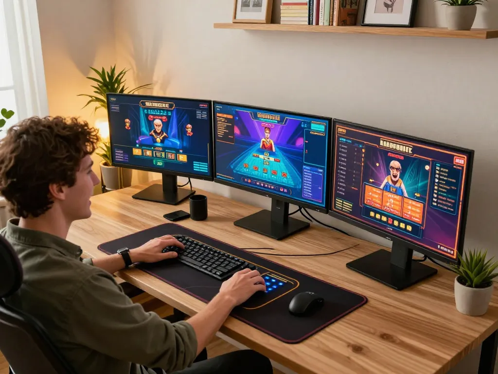 Engaging player enjoying tg88 live dealer games in a cozy home office atmosphere