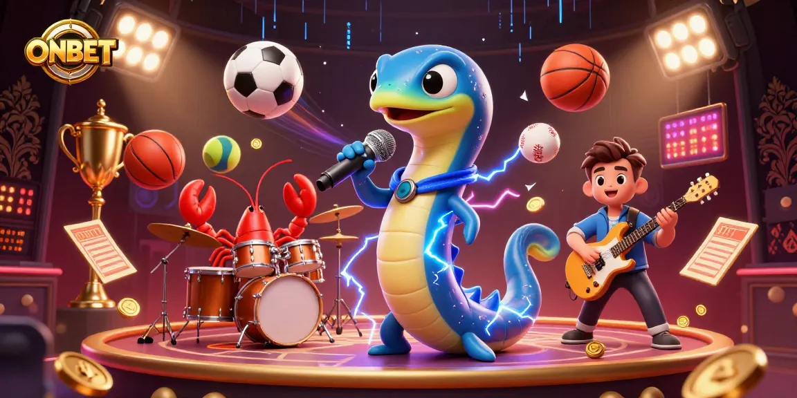 Experience ONBET's electrifying casino magic with a DJ eel, vibrant sea creatures, and thrilling game elements.