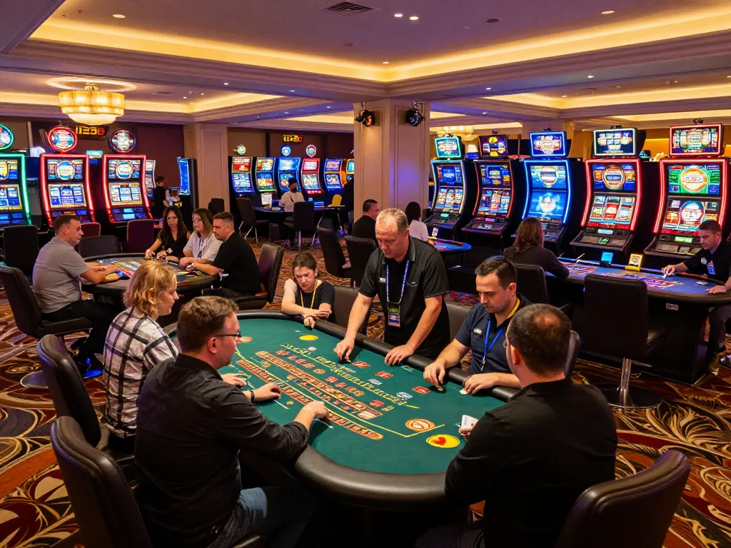 Players enjoying diverse gaming options at 123B Casino, highlighting vibrant atmosphere and engaging gameplay.